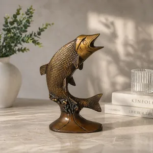 SHUBHAM Figura de Pez Vintage de Latón, Bañada en Oro, Pulida, Duradera, Esculpida, Decoración Religiosa para el Hogar, Regalo Artificial - Product Image 1