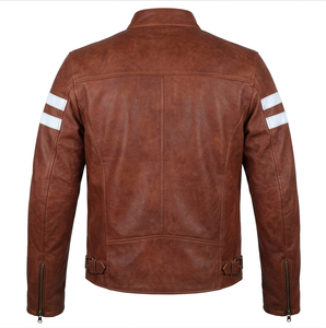 Veste en cuir vintage marron pour homme, imperméable, respirante, patchwork, color block, style Cafe Racer - Product Image 6