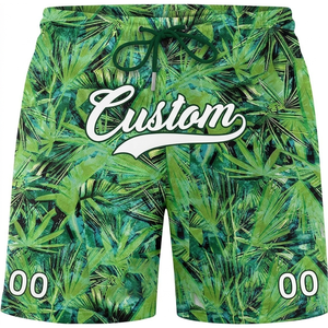 Shorts de Playa Personalizados para Hombre, Estampado de Palmeras Verdes, Cintura con Cordón Ajustable, Secado Rápido, Estilo Casual, con el Número 00 y Logotipo Frontal - Product Image 1
