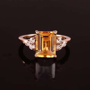 Natural Citrine <b>Ring</b> Prong Setting Handmade Sterling <b>Silver</b> <b>Emerald</b> Cut Birthstone <b>Ring</b> Gift for Her Wedding Party - Product Image 3
