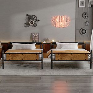 Letto a Castello in Metallo Industriale Separabile Twin XL su Twin XL con Sponde di Sicurezza, Struttura Nera per Ragazzi e Persone di Taglia King - Product Image 4