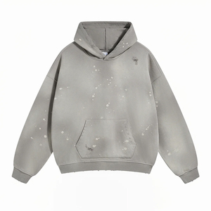 New Custom Trending Acid Wash <b>Hoodie</b> Wholesale Distressed <b>Plain</b> Blank Solid Color Unisex Sweatshirts Custom Logo RTS Supplier - Product Image 1