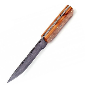 Couteau à dépecer Burraq en acier Damas fait main de 9 pouces, manche en bois résineux avec étui en cuir, parfait pour l'extérieur et comme cadeau - Product Image 2