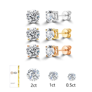 ต่างหูเพชรโมอิสซาไนต์ทรงกลมแบบคลาสสิก 4 ขา ดีไซน์มินิมอล ทองคำแท้ 10K 14K 18K สีเหลือง น้ำหนัก 2.00 กะรัต ความใส VVS-VS กำลังเป็นที่นิยม - Product Image 4