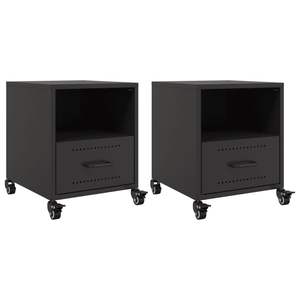 2pcs <b>Black</b> Steel <b>Bedside</b> <b>Cabinets</b> 14.2"x15.4"x17.1" Elegant Nightstands - Product Image 2