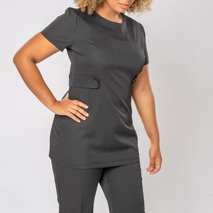 Tunique de salon de beauté unisexe, uniforme de coiffure élégant, haut respirant en polyester, coton et élasthanne - Product Image 4