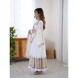 Conjunto de Vestido Anarkali para Mujer de Diseñador con Lentejuelas Bordadas, Incluye Parte Inferior y Dupatta - Product Image 4