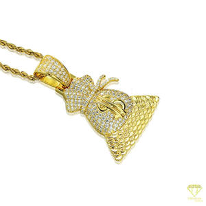 Money Bag Pendant With VVS Moissanite Diamond in 925 Sterling Silver Hip Hop Jewelry - Product Image 3