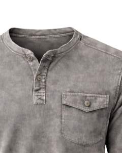 Sudadera Henley de Manga Larga para Hombre, Lavado Ácido, Gris Piedra, Estilo Casual con Botones y Bolsillos, Prenda de Invierno, Algodón, Corte Ajustado - Product Image 5