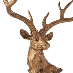 Sculpture de cerf en bronze plaqué or 28,5 H x 20 L x 10 P, décoration d'intérieur, thème animal, pièce d'art moulée - Product Image 3