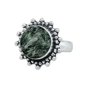 Vintage Seraphinite Gemstone <b>Ring</b> <b>Indian</b> Handmade Silver Plated Bezel Setting Third Party Certified Unisex <b>Rings</b> Factory Price - Product Image 3