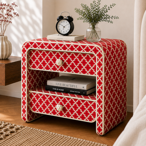 Table de chevet contemporaine en résine jaune avec incrustations en os, tiroirs et étagère, pour chambre à coucher, hôtel, intérieur de luxe - Product Image 5