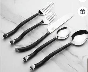 Ensemble de couverts minimalistes en acier inoxydable poli miroir, compatibles lave-vaisselle, vaisselle de mariage avec poignées noires - Product Image 1