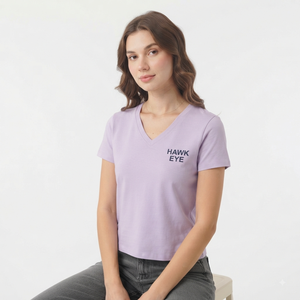T-shirt à col en V pour femme Hawk Eye, manches courtes, couleur unie, décontracté, respirant, 100% coton, haut pour le printemps et l'été - Product Image 1