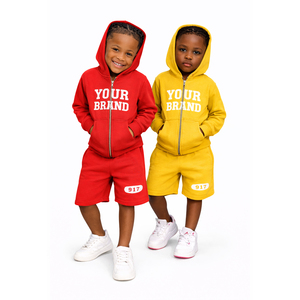 Ensemble sweat à capuche et short pour enfants OEM 2026, personnalisable avec logo, tenue deux pièces en coton pour garçons et filles, vêtements d'été OEM - Product Image 1