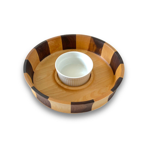 Plato redondo de cerámica resistente para servir chips y salsas con asas doradas, diseño moderno para aperitivos de fiesta, apto para lavavajillas. - Product Image 6