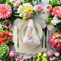 Nappe en lin Blush Blossom |   Housse de table réutilisable en lin 100% naturel de qualité supérieure, écologique, motif floral doux