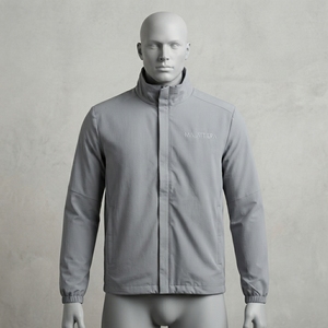 Chaqueta Cortavientos Ligera Gris Claro para Hombre, Cuello Alto, Cierre Completo, Chaqueta Deportiva para Exteriores con Bolsillos Laterales - Product Image 1