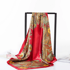 Silk <b>Square</b> <b>Scarf</b> Floral Print Headwrap Multifunctional for Women 90x90cm Party Ethnic Four Seasons Use Breathable Quick Dry - Product Image 3