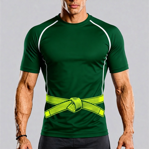 T-shirt de sport pour homme à manches courtes, rayé rouge, bleu et gris, en polyester à séchage rapide, pour la natation et les activités sportives - Product Image 5