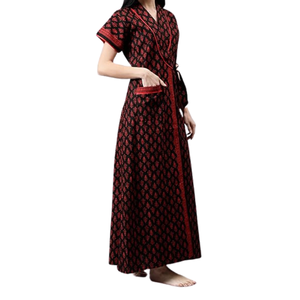 Abrigo de Casa de algodón ligero para mujer con cinturón propio Bata de salón de lana ajustable para verano por exportador indio - Product Image 1