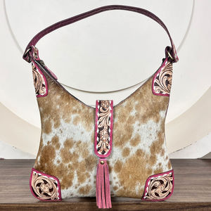 Bohemian Style Pink Tooled Cowhide Leather Hobo Bags High Quality Large Capacity Women Trendy Shoulder Designer Tote Purse Bags - Product Image 4