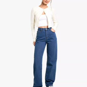 Jeans de mezclilla de cintura media de pierna recta holgados y transpirables de alta calidad para mujer, estilo casual y a la moda - Product Image 1