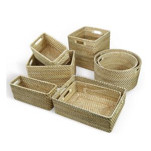 Cesta de Almacenamiento de Ratán Natural, Organizador Tejido con Asas, Cesta Ecológica Apilable para Almacenamiento y Decoración del Hogar y la Oficina - Product Image 3