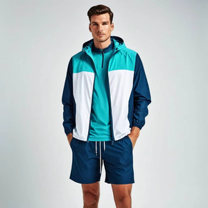 OEM Men's Summer Formal Leopard Two-Piece Custom Spandex/Cotton Windbreaker Shorts and Jacket Set - Product Image 1