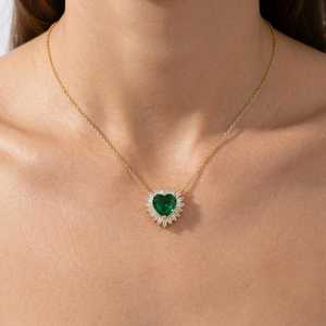 Heart Shape Natural Emerald 925 Sterling Silver 14K Gold Plated May Birthstone Pendant Luxury Fine Jewelry Gift - Product Image 2