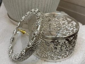 Handmade Silver Metal Dry Fruit Box Floral Design Clear <b>Lid</b> Elegant Storage Case for Gifting Wedding <b>Decor</b> - Product Image 5