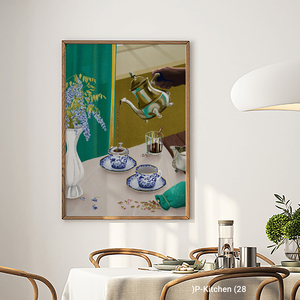 Impression sur toile pour cuisine, illustration élégante d'un nature morte avec thé en train de couler, décoration murale moderne pour cuisine - Product Image 2