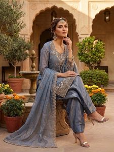 Designer Embroidery Sequence Work Fandy Silk <b>Top</b> With Farshi Bottom And Embroidery Sequence Work Dupatta Fully Stitched Set - Product Image 2