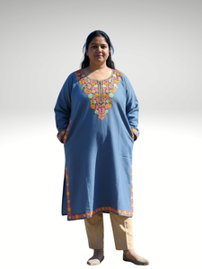 Safaa Authentic <b>Women's</b> Kashmiri Pheran - Premium Woolen Aari Embroidered Winter <b>Kurta</b> - Product Image 4