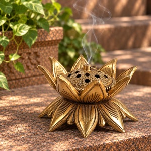 Brûleur d'encens Lotus en laiton de qualité supérieure Kraft World, fait main, style chinois religieux, diffuseur d'aromathérapie décoratif toutes saisons - Product Image 5