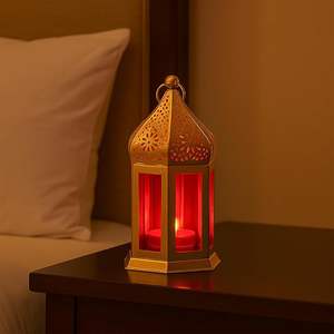 Faroles Marroquíes Elegantes de Metal y Vidrio con Lámpara de Farol y Portavelas Colgantes para Decoración del Hogar, Diwali, Eid, Navidad - Product Image 2