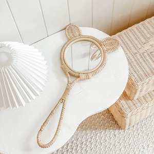 Handmade Natural <b>Vintage</b> Rattan Hand Held Kids Toy Bunny <b>Mirrors</b> Handheld Compact Rabbit <b>Mirror</b> With Custom logo - Product Image 4