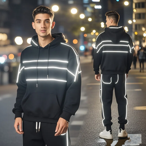 Men's Custom Two-Piece Sports Sets <b>Reflective</b> Zip Hoodie Sweatsuit Nylon Shorts Plus Size Windbreaker Jacket Shorts Tracksuit - Product Image 2