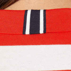 Women <b>Striped</b> Short Sleeve Polo Shirt Knitted Casual <b>Top</b> <b>Red</b> White Pattern - Product Image 3