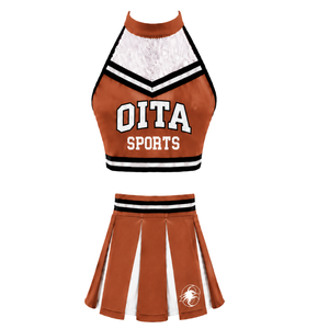Ensemble d'uniforme de cheerleading Orange Cuivre : Jupe plissée et crop top pour performance d'équipe, compétition de danse, tenue de sport athlétique - Product Image 1