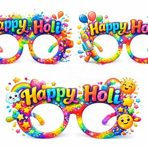 Trio de designs de lunettes festives et colorées pour le spectacle Holi, lunettes à thème Happy Holi pour le Festival des Couleurs - Product Image 1
