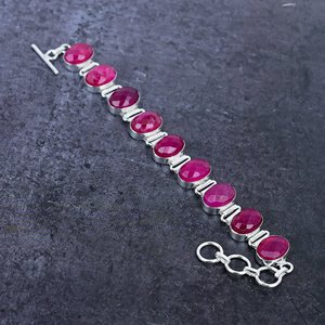 Pulsera de Plata con Gema de Rubí de Cachemira (Simulada) 7-8 - Product Image 1