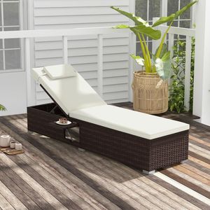 Lettino prendisole da esterno in rattan PE con schienale regolabile a 6 livelli - Product Image 3