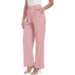 Pantalon de travail décontracté pour femme, taille mi-haute, jambe large, délavage blanchi, en Spandex/Polyester, devant plat, vente en gros 2026 - Product Image 6