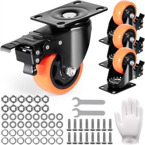 Ensemble de roulettes pivotantes de 3 pouces avec verrouillage A/B, 4 roues en PVC silencieuses pour charges lourdes jusqu'à 250 lb, roulettes pour meubles - Product Image 1