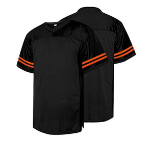 Premium Quality Men Black Mesh <b>Baseball</b> Jersey Short Sleeve V-Neck Moisture Wicking Striped Orange Trim Regular Fit All Seasons - Product Image 1