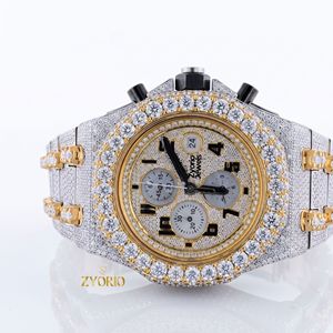 Reloj Cronógrafo de Lujo de Dos Tonos, Completamente Adornado con Moissanita VVS, Cuarzo, para Hombre, Acero Inoxidable, Estilo Hip Hop, Correa de 20 mm - Product Image 2