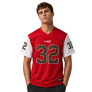 Maillot de football américain unisexe tendance à imprimé léopard personnalisé, léger et respirant en maille, prêt à la vente, hauts décontractés - Product Image 1