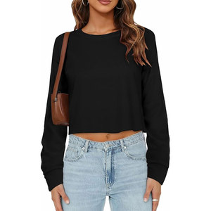 Sweat-shirt court tendance pour femme avec coupe décontractée, tissu extensible, manches longues pour tous les jours et les tenues de week-end - Product Image 1