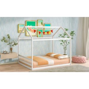 Letto a casetta in legno bianco Queen Size con testiera per la cameretta dei bambini - Product Image 3
